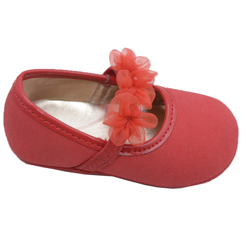 Angel Girls Red Organza Flower Elastic Strap Crib Shoes 0-5 Baby - SophiasStyle.com