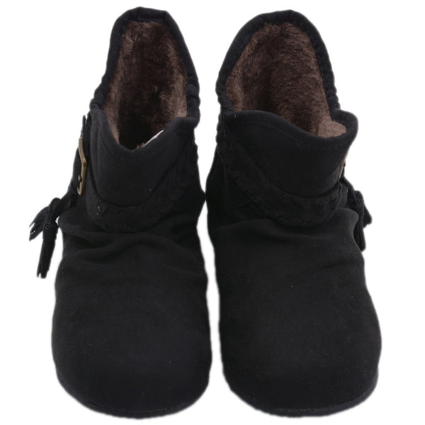 L'Amour Little Girls Black Suede Faux Lining Buckle Ankle Boots 11-2 Kids - SophiasStyle.com