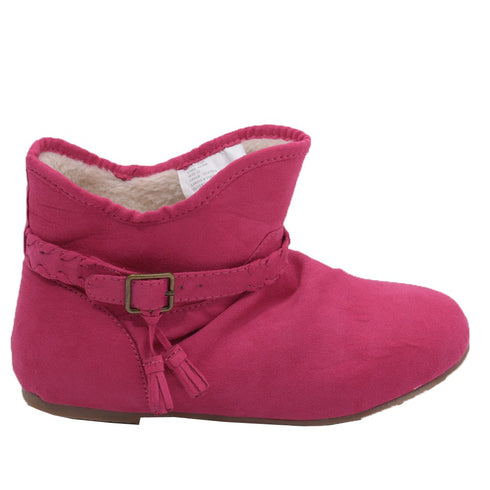 L'Amour Little Girls Fuchsia Suede Faux Lining Buckle Ankle Boots 11-2 Kids - SophiasStyle.com
