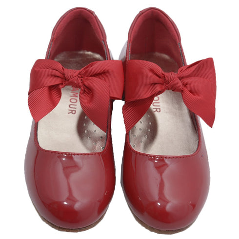 L'Amour Little Big Girls Red Grosgrain Bow Flats Dress Shoes 11-4 Kids - SophiasStyle.com