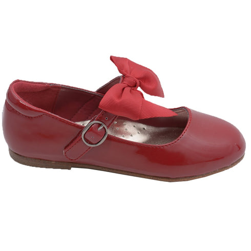 L'Amour Little Big Girls Red Grosgrain Bow Flats Dress Shoes 11-4 Kids - SophiasStyle.com