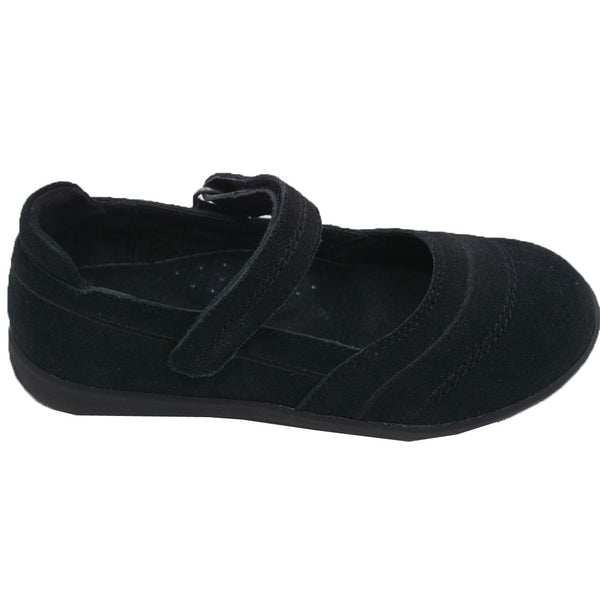 L'Amour Little Girls Black Sporty Nubuck Leather Mary Jane Shoes 11-2 - SophiasStyle.com