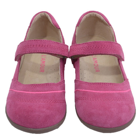L'Amour Little Girls Fuchsia Sporty Nubuck Leather Mary Jane Shoes 5-10 Toddler - SophiasStyle.com