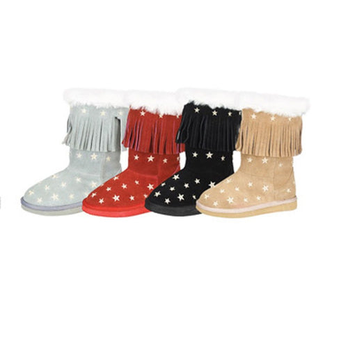 Fall Cute Star Fringe Faux Lining Girls Boots 7-6 - SophiasStyle.com
