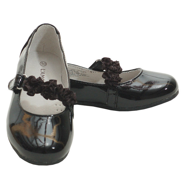 L'Amour Black Patent Floral Dress Shoe Toddler Girl 5-Little Girl 2 - SophiasStyle.com