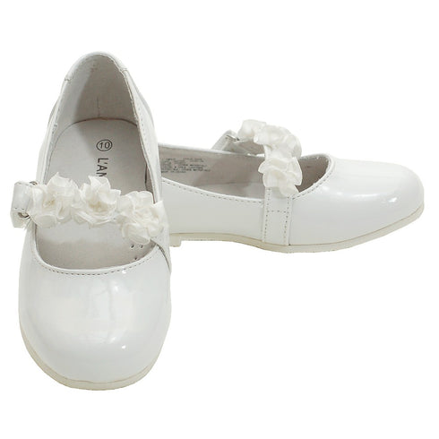 L'Amour Little Girls White Patent Floral Dress Shoe Toddler Girl 5T-2 - SophiasStyle.com
