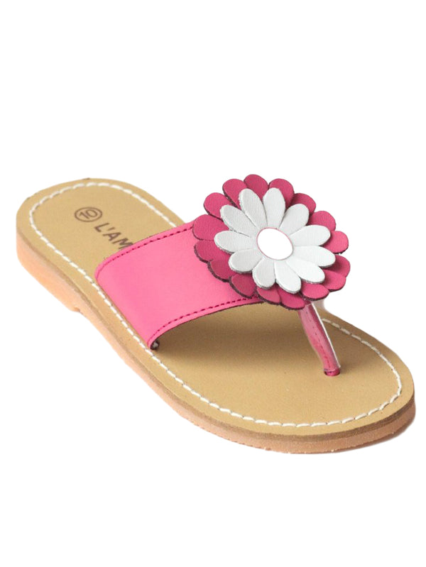 Lamour Girls Fuchsia White Daisy Flip Flop Sandal 7-11 Kids - SophiasStyle.com