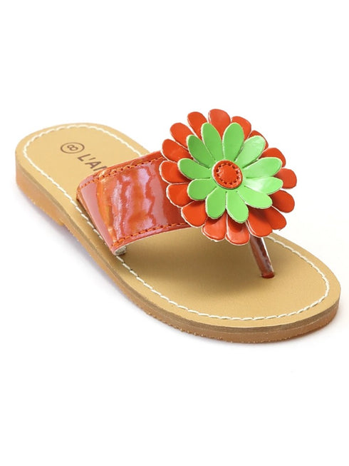 Toddler Girls Tangerine Daisy Flip Flop Spring Sandals Shoes 7-10 - SophiasStyle.com