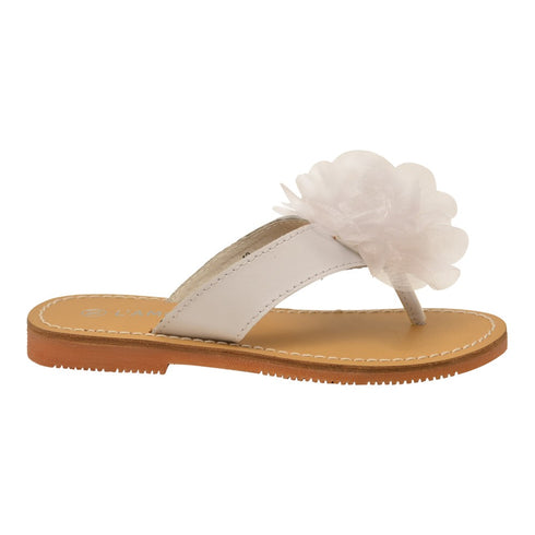L'Amour Little Girls White Organza Flower Adorned Thong Sandals 7-10 Toddler - SophiasStyle.com