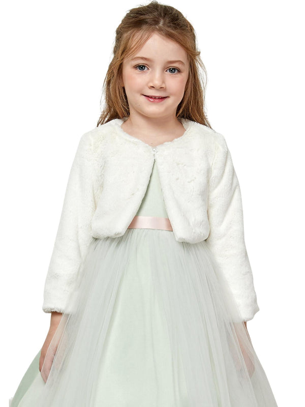 Petite Adele Girls Ivory Pearl Button Ultra Soft Faux Fur Coat with Silky Lining, Sizes 2-16 - SophiasStyle.com