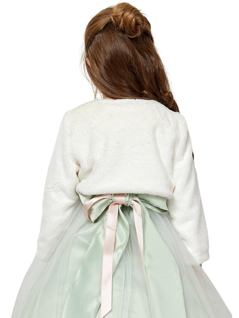Petite Adele Girls Ivory Pearl Button Ultra Soft Faux Fur Coat with Silky Lining, Sizes 2-16 - SophiasStyle.com