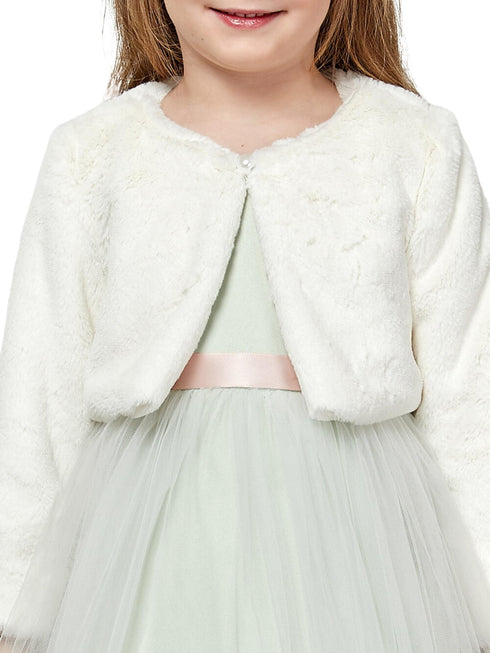 Petite Adele Girls Ivory Pearl Button Ultra Soft Faux Fur Coat with Silky Lining, Sizes 2-16 - SophiasStyle.com