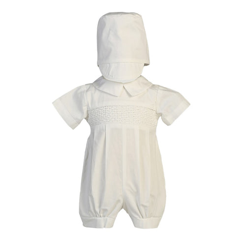 Lito Baby Boys White Smocked Cotton Romper Baptism Christening Set 0-24M - SophiasStyle.com