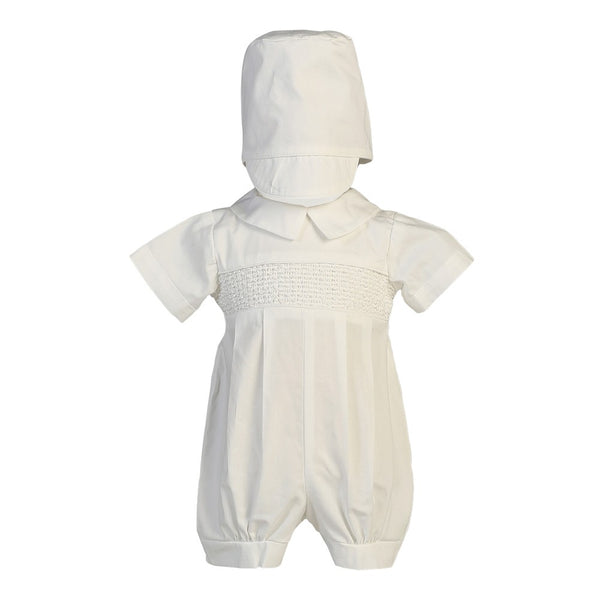 Lito Baby Boys White Smocked Cotton Romper Baptism Christening Set 0-24M - SophiasStyle.com
