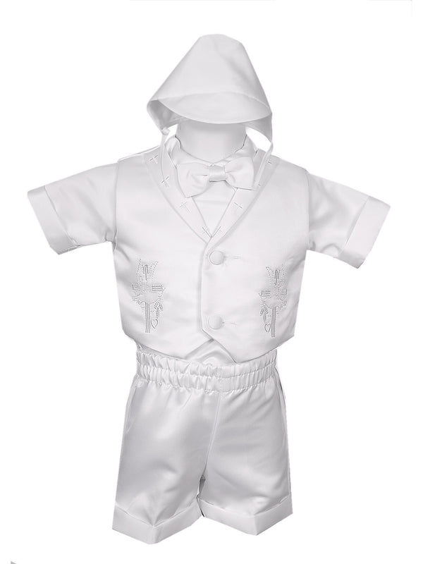 Rain Kids Little Boys White 4 pc Cross Embroidered Vest Hat Baptism Outfit 2-4T - SophiasStyle.com