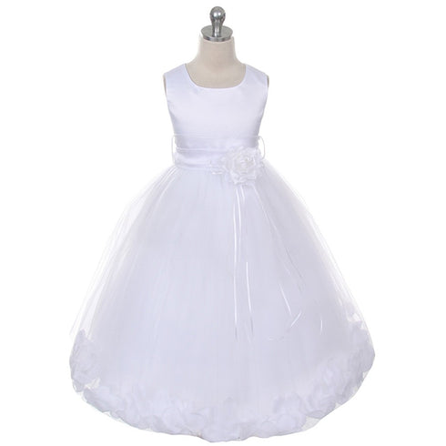 Kids Dream Little Girls White Satin White Floating Petal Flower Girl Dress 2T-6 - SophiasStyle.com