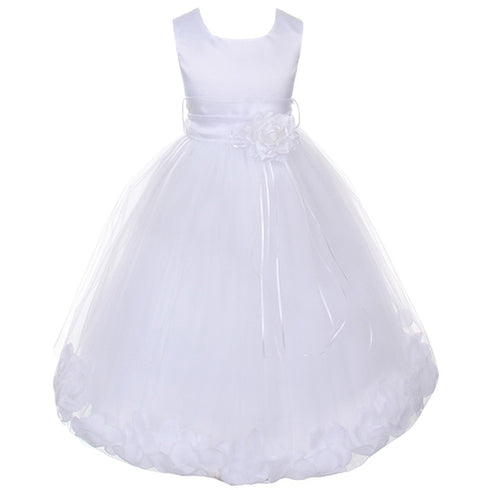 Kids Dream Little Girls White Satin White Floating Petal Flower Girl Dress 2T-6 - SophiasStyle.com