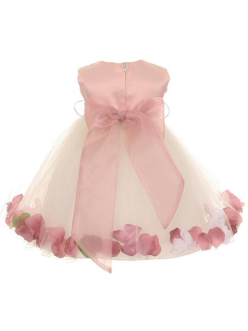 Kids Dream Baby Girl Off - White Rose Top Satin Floating Petals Flower Girl Dress 6-24M - SophiasStyle.com