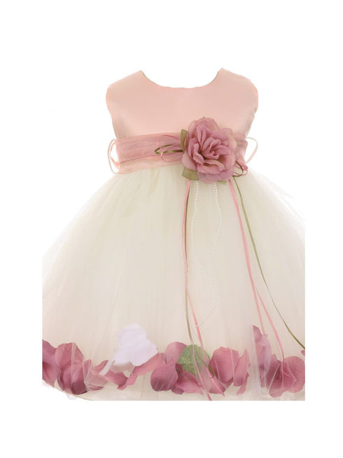 Kids Dream Baby Girl Off - White Rose Top Satin Floating Petals Flower Girl Dress 6-24M - SophiasStyle.com