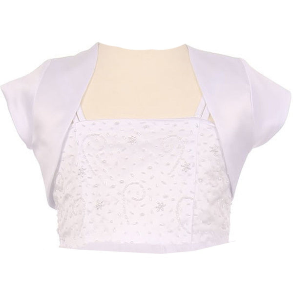 Kids Dream Little Girls White Satin Short Special Occasion Bolero 2-6 - SophiasStyle.com