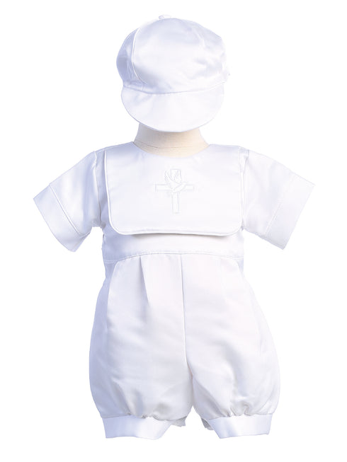 Lito Baby Boys White Satin Holy Spirit Bib Kenneth Christening Romper Set 0-18M - SophiasStyle.com