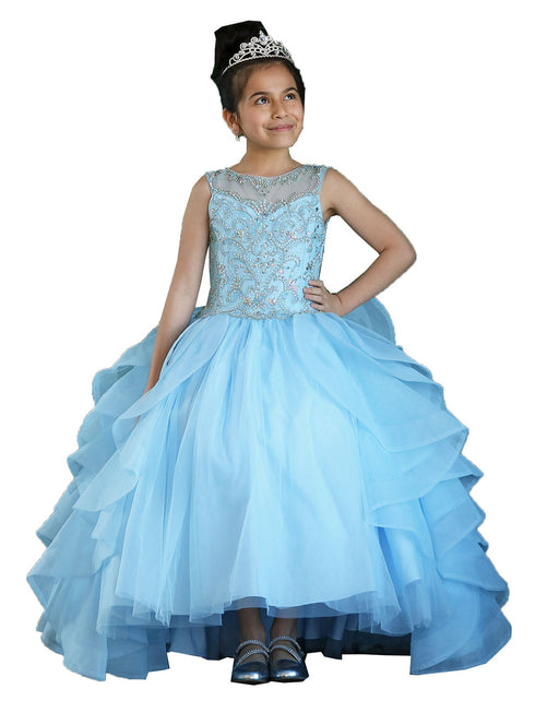 Girls Multi Colors Ruffle Train Back Ball Gown Dress 3-16 - SophiasStyle.com