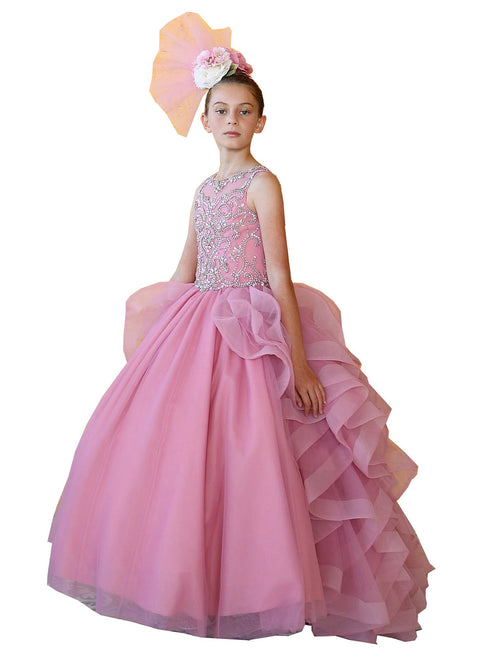 Girls Multi Colors Ruffle Train Back Ball Gown Dress 3-16 - SophiasStyle.com