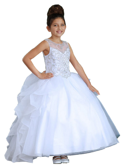 Girls Multi Colors Ruffle Train Back Ball Gown Dress 3-16 - SophiasStyle.com