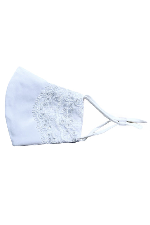Rain Kids Big Girls White Sequin Beaded Lace Satin Mask - SophiasStyle.com