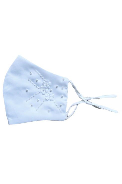Rain Kids Big Girls White Pearl Beaded Flower Accent Satin Mask - SophiasStyle.com