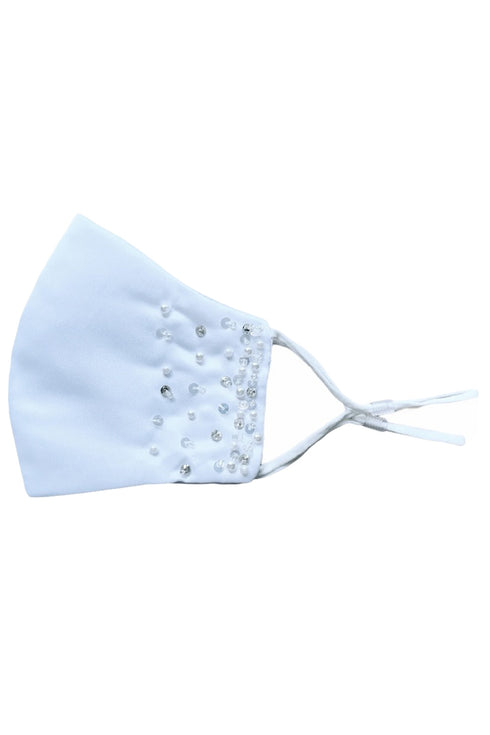 Rain Kids Big Girls White Pearl Rhinestone Beaded Satin Mask - SophiasStyle.com