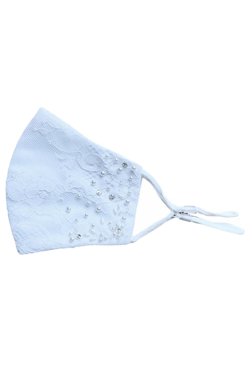 Rain Kids Big Girls White Pearl Rhinestone Beaded Lace Overlay Satin Mask - SophiasStyle.com
