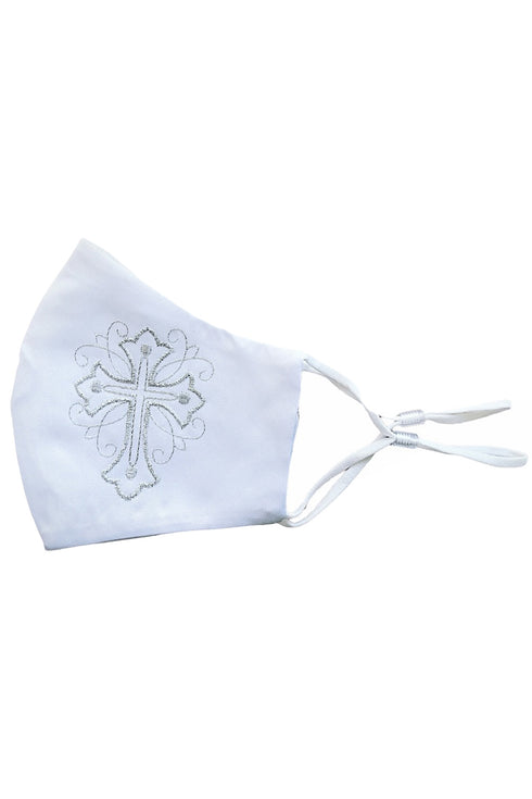Rain Kids Big Girls White Cross Embroidery Satin Mask - SophiasStyle.com