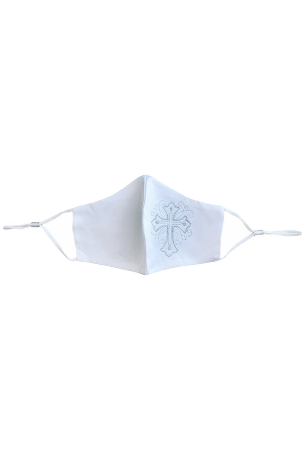 Rain Kids Big Girls White Cross Embroidery Satin Mask - SophiasStyle.com