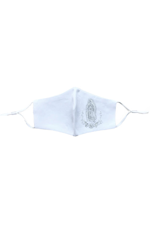 Rain Kids Big Girls White Virgin Mary Embroidered Satin Mask - SophiasStyle.com