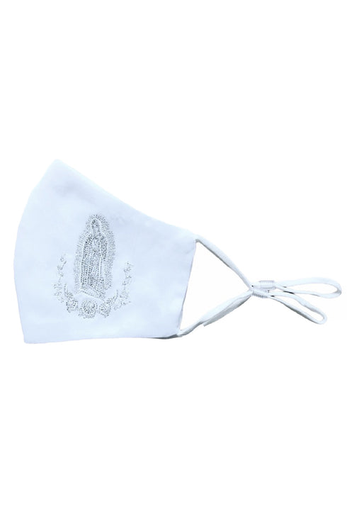 Rain Kids Big Girls White Virgin Mary Embroidery Satin Mask - SophiasStyle.com