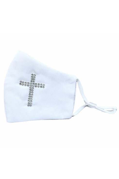 Rain Kids Big Girls White Rhinestone Cross Soft Satin Mask - SophiasStyle.com