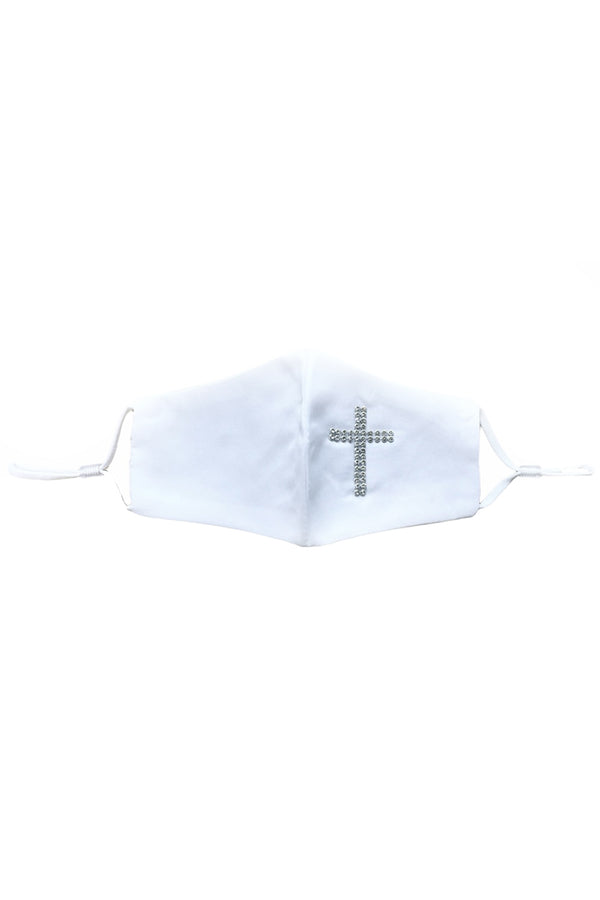 Rain Kids Big Girls White Rhinestone Cross Soft Satin Mask - SophiasStyle.com