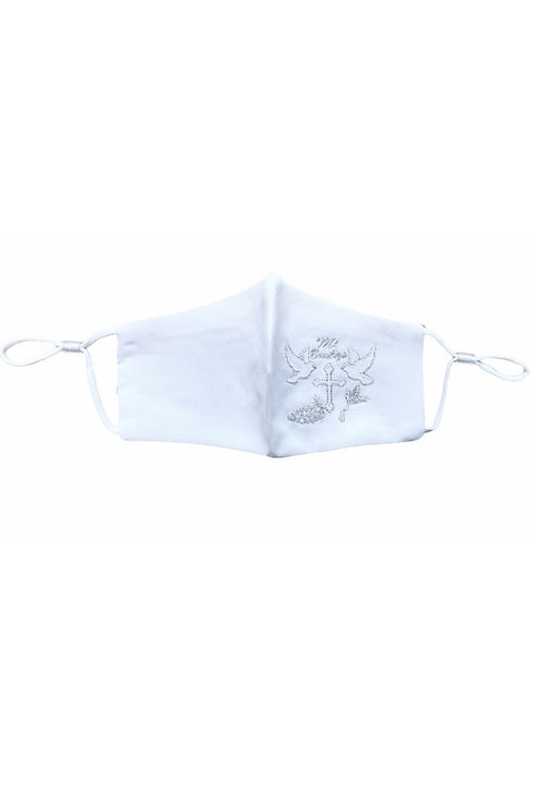 Rain Kids Big Girls White Cross Holly Spirit Mi Bautizo Embroidered Satin Mask - SophiasStyle.com