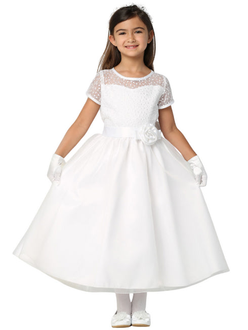 Swea Pea & Lilli Girls White Embroidered Tulle Communion Dress, Sizes 6-12 - SophiasStyle.com