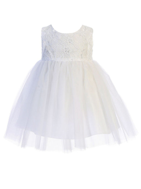 Kids Dream Baby Girls White Lace Illusion Tulle Flower Girl Dress 6-24M - SophiasStyle.com