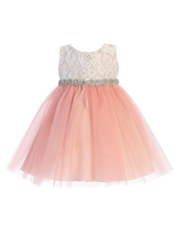 Kids Dream Baby Girls Rose Lace Tulle Rhinestone Flower Girl Dress 6-24M - SophiasStyle.com