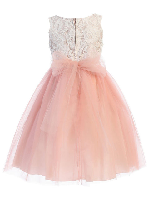 Kids Dream Big Girls Rose Lace Tulle Rhinestone Flower Girl Dress 8-12 - SophiasStyle.com