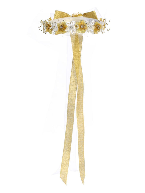 Kids Dream Girls Sparkle Floral Long Bow Flower Girl Hair Tiara Crown - SophiasStyle.com