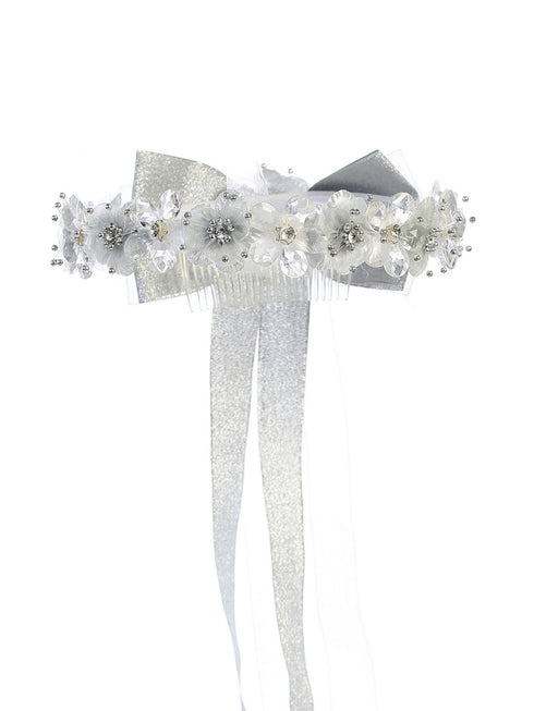 Kids Dream Girls Sparkle Floral Long Bow Flower Girl Hair Tiara Crown - SophiasStyle.com