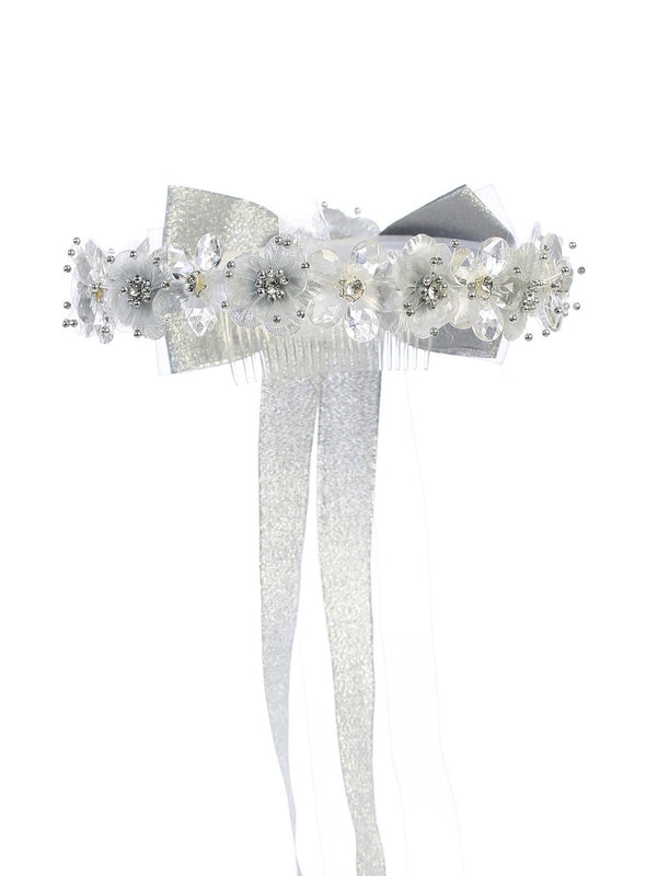 Kids Dream Girls Sparkle Floral Long Bow Flower Girl Hair Tiara Crown - SophiasStyle.com