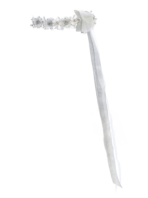 Kids Dream Girls Sparkle Floral Long Bow Flower Girl Hair Tiara Crown - SophiasStyle.com