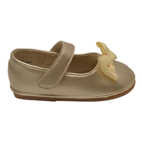 Angel Baby Girls Gold Patent Grosgrain Bow Mary Jane Casual Shoes 1-4 Baby - SophiasStyle.com