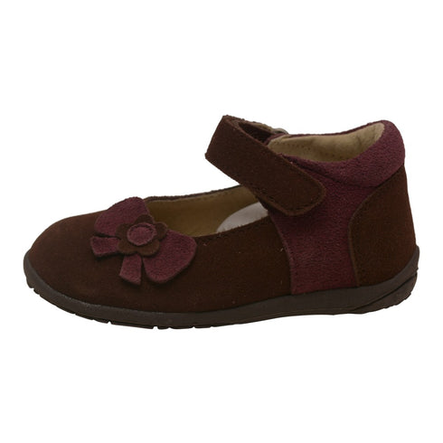 L'Amour Little Girls Brown Nubuck Upper Flower Bow Mary Jane Shoes 5-7 Toddler - SophiasStyle.com
