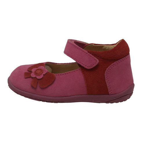 L'Amour Little Girls Fuchsia Nubuck Flower Bow Mary Jane Shoes 5-7 Toddler - SophiasStyle.com